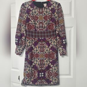 Chico's Black Floral Medallion Print Dress with Purple & Red Accents